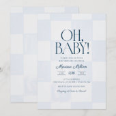 Oh Baby Modern Blue Checkered Baby Shower Kaart (Voorkant / Achterkant)
