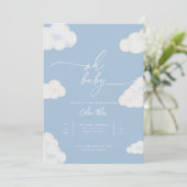 Oh Baby Modern Blue Cloud Baby shower Uitnodiging (Staand voorkant)