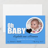 Oh Baby, Modern Blue Photo Birth Announement Aankondiging (Voorkant / Achterkant)