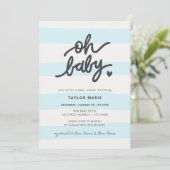 Oh Baby Modern Blue Stripes Boy Baby shower Kaart (Staand voorkant)