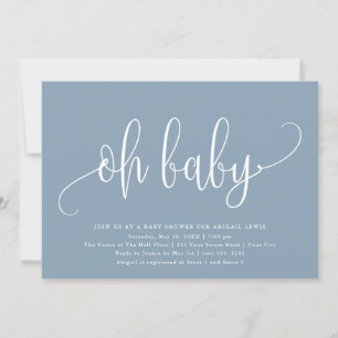 Oh Baby Modern Calligrafie Dusty Blue Baby shower Kaart