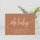 Oh Baby Modern Calligrafie Terracotta Baby shower Kaart (Staand voorkant)