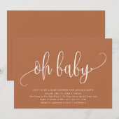 Oh Baby Modern Calligrafie Terracotta Baby shower Kaart (Voorkant / Achterkant)