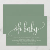 Oh Baby Modern Calligraphy Sage Green Baby shower Kaart (Voorkant / Achterkant)