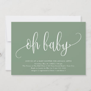 Oh Baby Modern Calligraphy Sage Green Baby shower Kaart