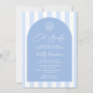 Oh Baby Modern Coastal Blauw en Wit Baby shower Kaart