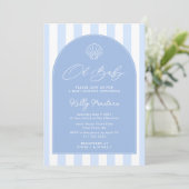 Oh Baby Modern Coastal Blauw en Wit Baby shower Kaart (Staand voorkant)