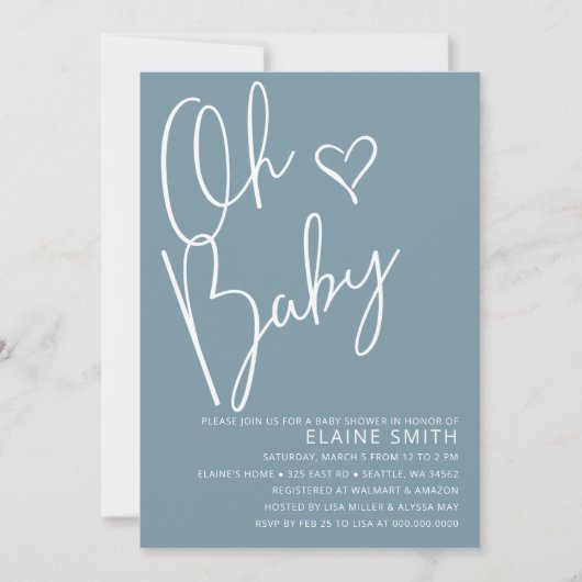 Oh Baby Modern Cute Blue Boy Baby shower Kaart (Voorkant)