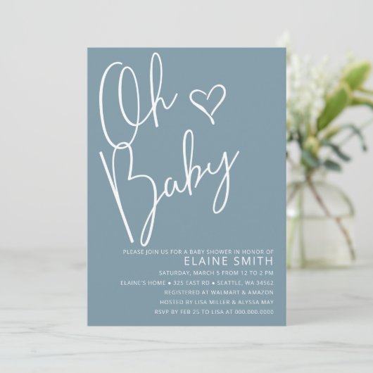 Oh Baby Modern Cute Blue Boy Baby shower Kaart (Staand voorkant)