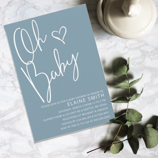 Oh Baby Modern Cute Blue Boy Baby shower Kaart