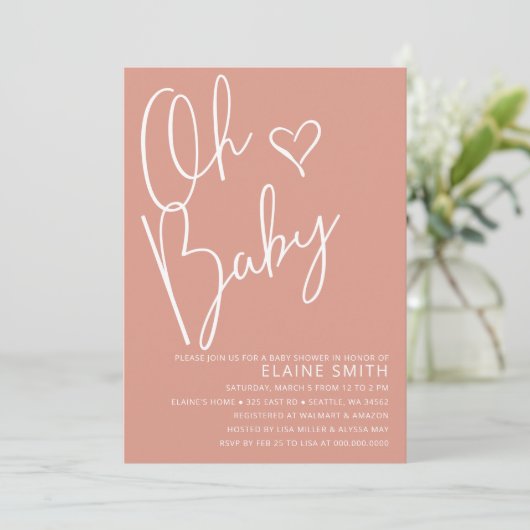 Oh Baby Modern Cute Pink Girl Baby shower Kaart (Staand voorkant)