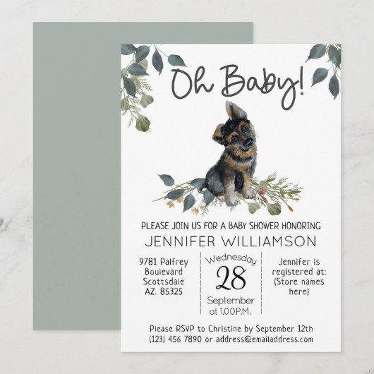 Oh Baby! Modern Dog Baby shower German Shepherd Kaart (Voorkant / Achterkant)