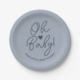 Oh Baby Modern Dusty Blue Boy Baby shower Custom Papieren Bordje
