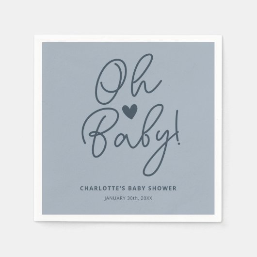 Oh Baby Modern Dusty Blue Boy Baby shower Custom Servet (Voorkant)