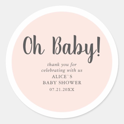 Oh Baby Modern Eenvoudig Baby shower Ronde Sticker (Voorkant)