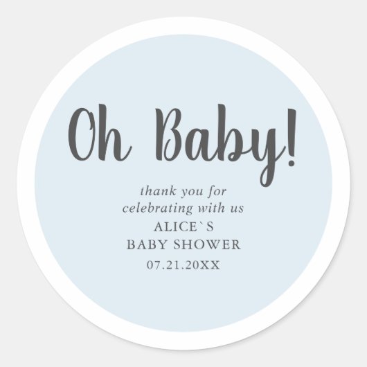 Oh Baby Modern eenvoudig Baby shower Ronde Sticker (Voorkant)