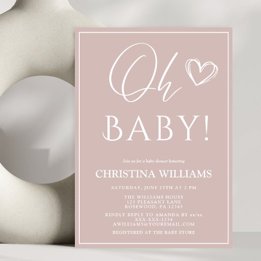 Oh Baby Modern Eenvoudig Blush Roze Baby shower Kaart