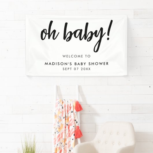 Oh Baby Modern Elegant Black en White Baby shower Spandoek (Insitu)