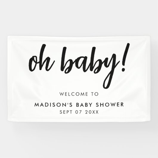 Oh Baby Modern Elegant Black en White Baby shower Spandoek (Horizontaal)