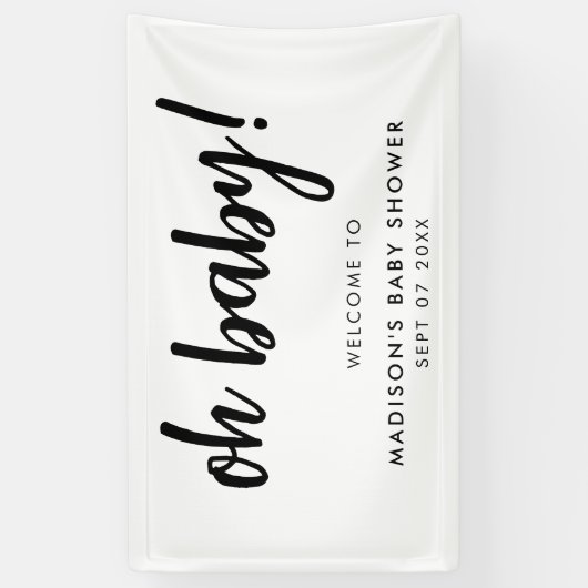 Oh Baby Modern Elegant Black en White Baby shower Spandoek (Verticaal)
