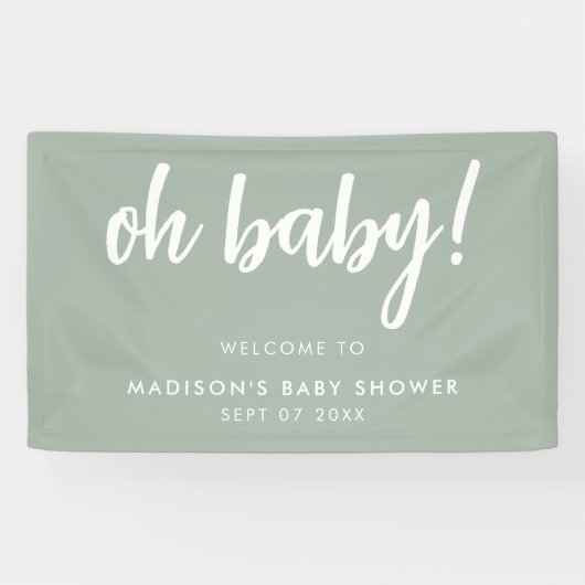 Oh Baby Modern Elegant Sage Green Baby shower Spandoek (Horizontaal)