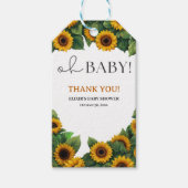 "Oh Baby" Modern Elegant Zonnebloem Baby shower Cadeaulabel (Voorkant)