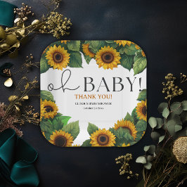 "Oh Baby" Modern Elegant Zonnebloem Baby shower Papieren Bordje