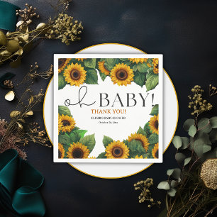 "Oh Baby" Modern Elegant Zonnebloem Baby shower Servet