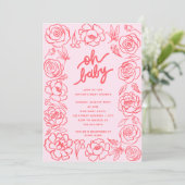 Oh Baby Modern Flowers Blush Pink Girl Baby shower Kaart (Staand voorkant)