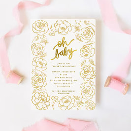 Oh Baby Modern Flowers Gold Girl Baby shower Kaart