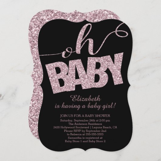 Oh Baby! Modern Glitter Baby shower Invitation Kaart (Voorkant / Achterkant)