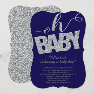 Oh Baby Modern Glitter Boys Baby shower Uitnodigin Kaart