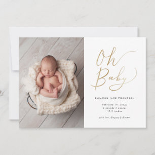 Oh Baby Modern Gold Script Photo Birth Aankondiging