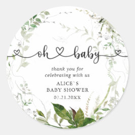 Oh Baby Modern Greenery laat Baby shower op een kl Ronde Sticker