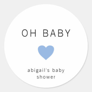 Oh Baby Modern Minimalist Blue Boy Baby shower Ronde Sticker