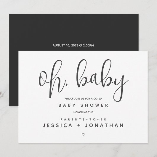 Oh, baby Modern Minimalistisch Baby shower Co-ed Kaart (Voorkant / Achterkant)