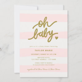 Oh Baby Modern Pink Stripes Meisje Baby shower Kaart