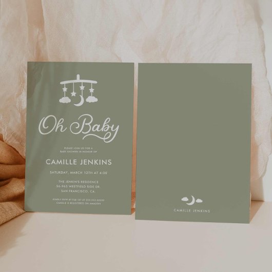 Oh Baby Modern Sage Green Baby shower Uitnodiging