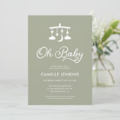 Oh Baby Modern Sage Green Baby shower Uitnodiging (Staand voorkant)