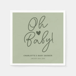 Oh Baby Modern Sage Groen Baby shower Aangepast Servet