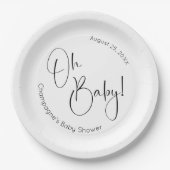 Oh Baby Modern Script Baby shower Papieren Bordje (Voorkant)