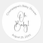 Oh Baby Modern Script Baby shower Ronde Sticker (Voorkant)
