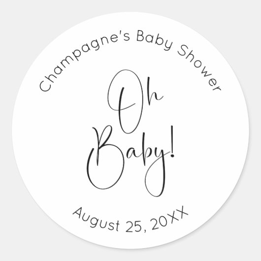Oh Baby Modern Script Baby shower Ronde Sticker (Voorkant)