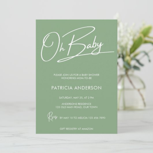 Oh baby modern script kalligraphy baby shower kaart (Staand voorkant)