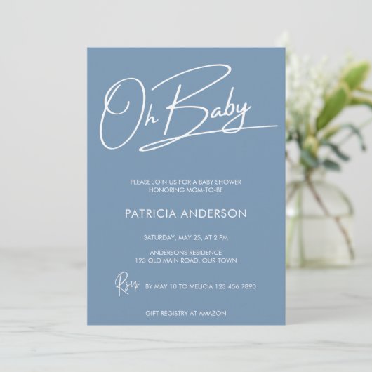Oh baby modern script kalligraphy baby shower kaart (Staand voorkant)