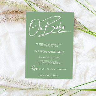 Oh baby modern script kalligraphy baby shower kaart