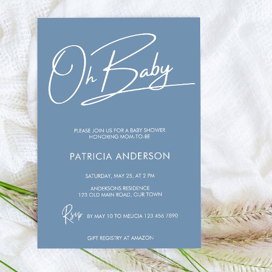Oh baby modern script kalligraphy baby shower kaart