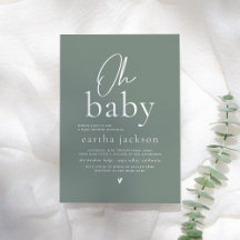 Oh Baby Modern Script Sage Green Boho Baby shower