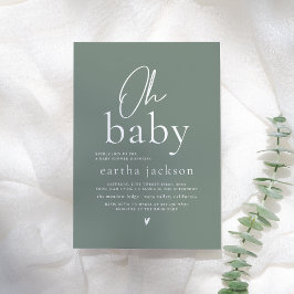 Oh Baby Modern Script Sage Green Boho Baby shower Kaart