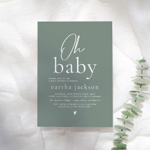 Oh Baby Modern Script Sage Green Boho Baby shower Kaart